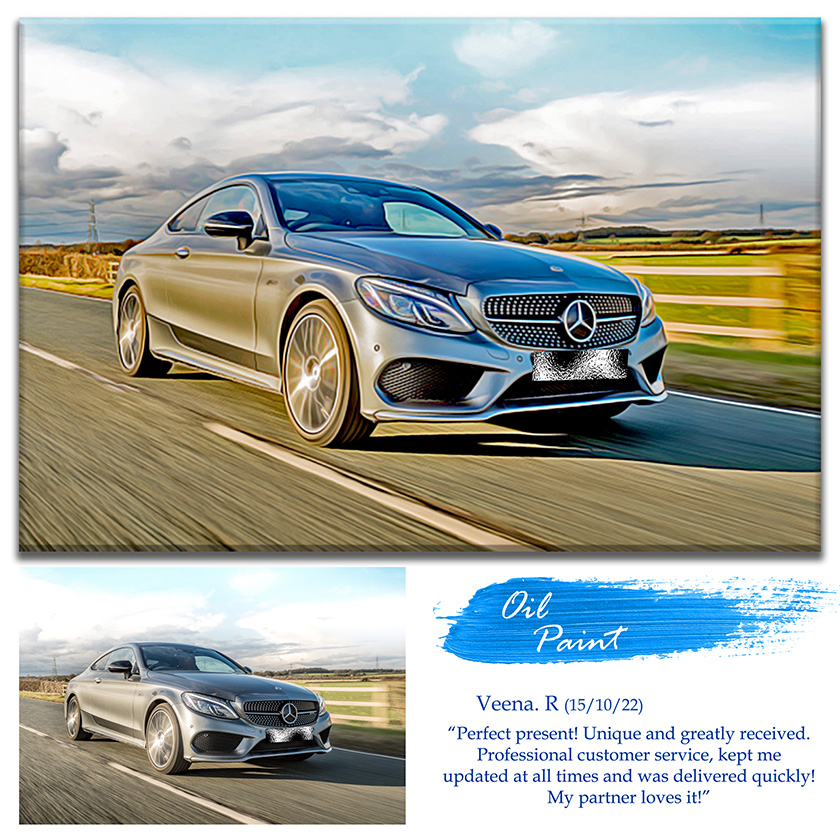 Oil painting of a Mercedes